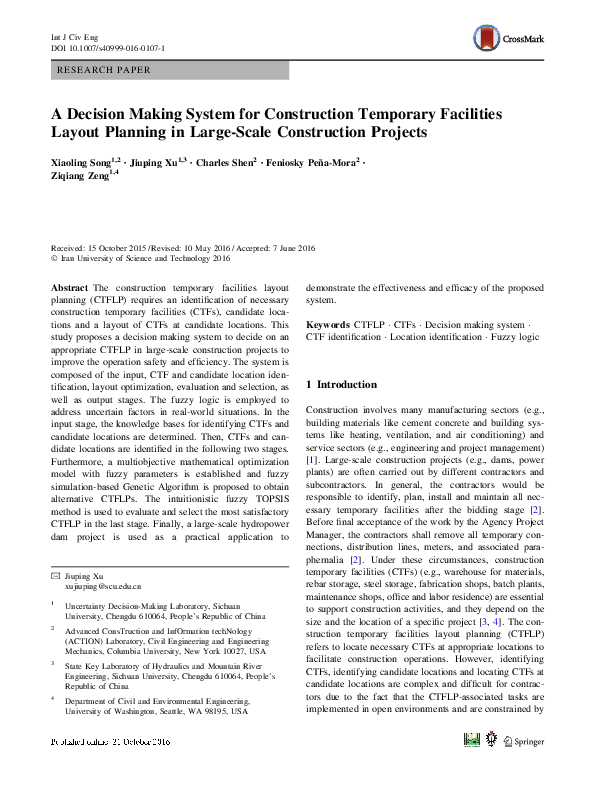 (PDF) A Decision Making System for Construction Temporary Facilities ...