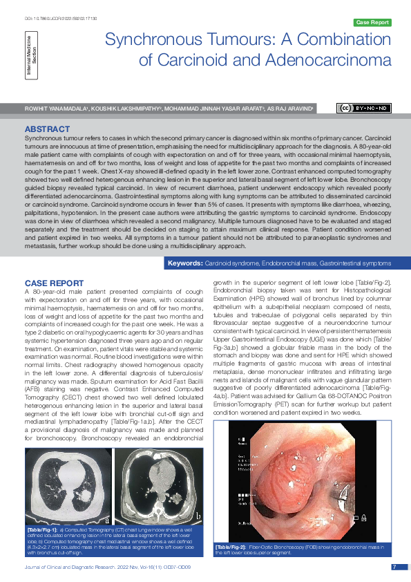 (PDF) Synchronous Tumours: A Combination of Carcinoid and Adenocarcinoma