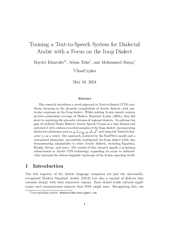 (PDF) Training a Text-to-Speech System for Dialectal Arabic with a ...