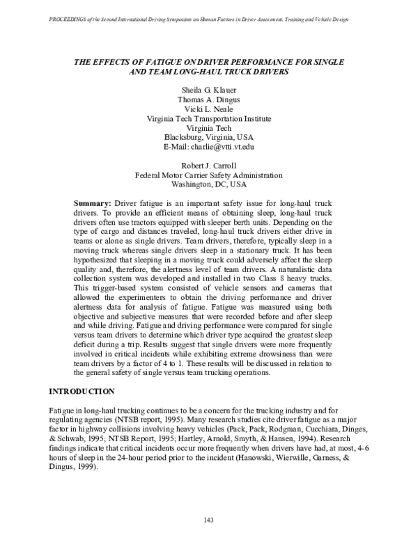 (PDF) The Effects of Fatigue on Driver Performance for Single and Team ...