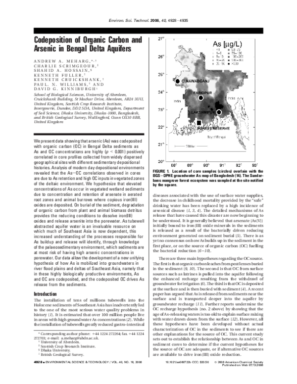 (PDF) Codeposition of Organic Carbon and Arsenic in Bengal Delta Aquifers