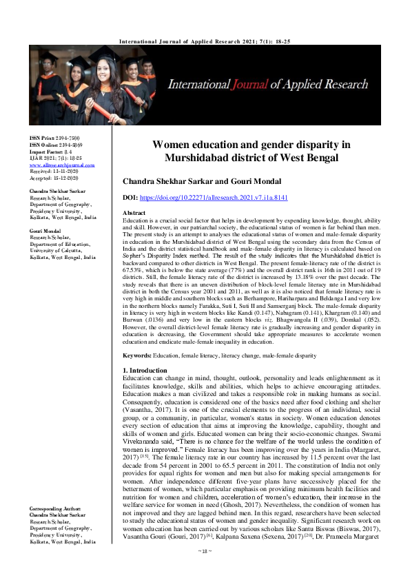 (PDF) Women education and gender disparity in Murshidabad district of ...