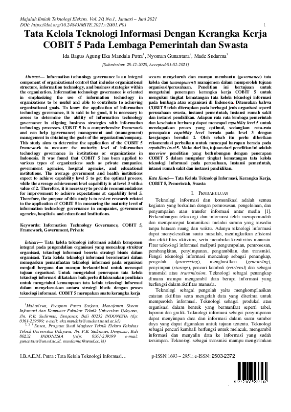 (PDF) Tata Kelola Teknologi Informasi Dengan Kerangka Kerja COBIT 5 ...