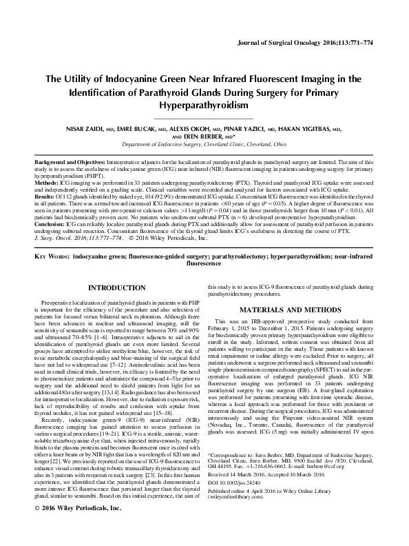 (PDF) The utility of indocyanine green near infrared fluorescent ...