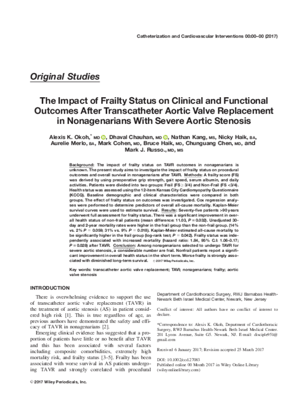 (PDF) The impact of frailty status on clinical and functional outcomes ...