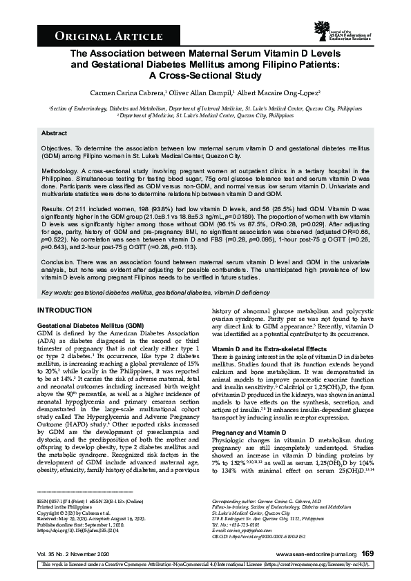 (PDF) The Association between Maternal Serum Vitamin D Levels and ...