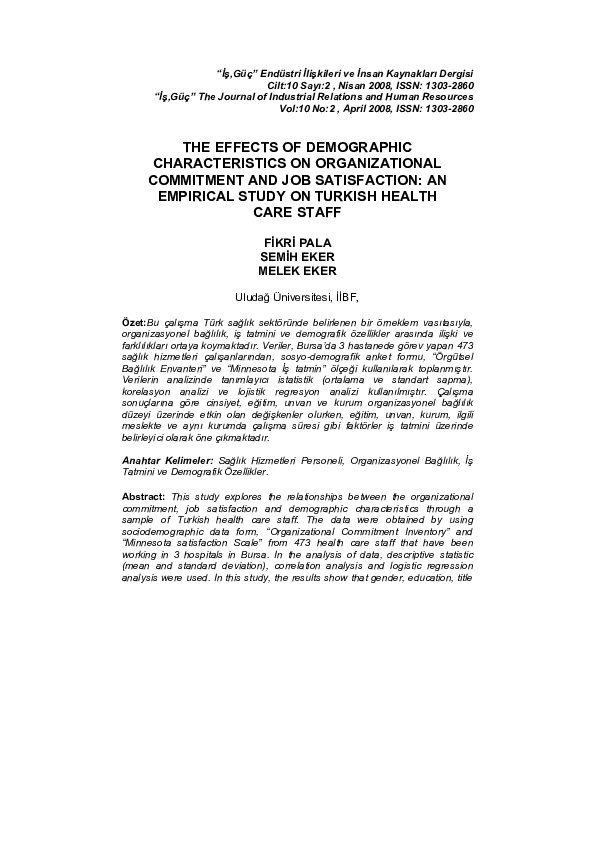 (PDF) The Effects Of Demographic Characteristics On Organizational ...