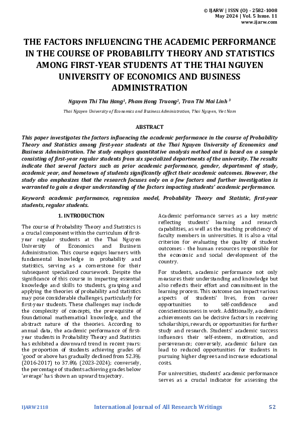 (PDF) THE FACTORS INFLUENCING THE ACADEMIC PERFORMANCE IN THE COURSE OF ...