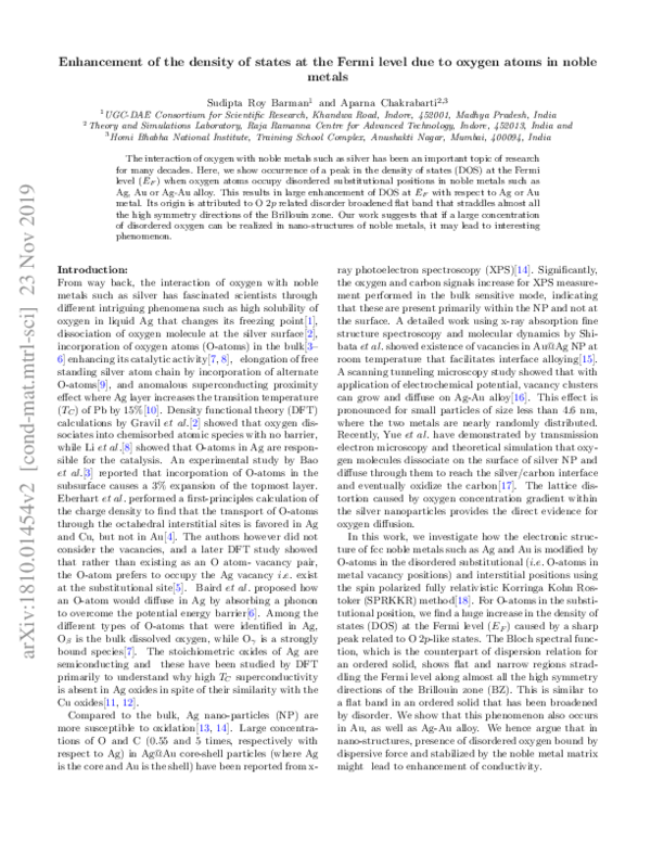 (PDF) Enhancement of the density of states at the Fermi level due to ...