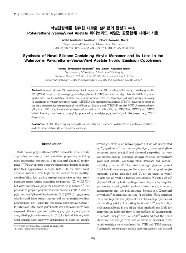 (PDF) Synthesis of Novel Silicone Containing Vinylic Monomer and Its ...