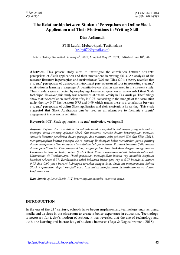 (PDF) The Relationship between Students’ Perceptions on Online Slack ...