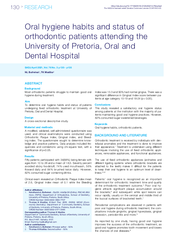 (PDF) Oral hygiene habits and status of orthodontic patients attending ...