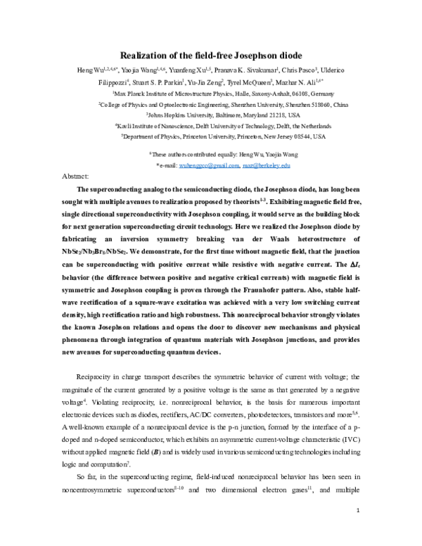 (PDF) The field-free Josephson diode in a van der Waals heterostructure