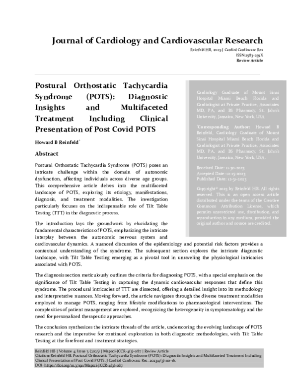 (PDF) Postural Orthostatic Tachycardia Syndrome (POTS): Diagnostic ...