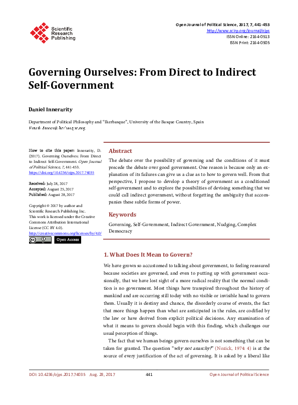 (PDF) Governing Ourselves: From Direct to Indirect Self-Government