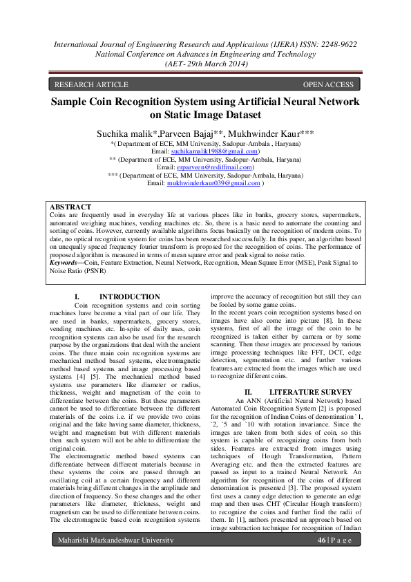 (PDF) Sample Coin Recognition System using Artificial Neural Network on ...