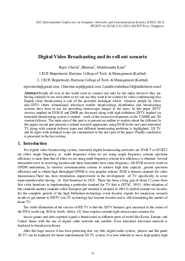 (PDF) Digital Video Broadcasting and its roll out scenario