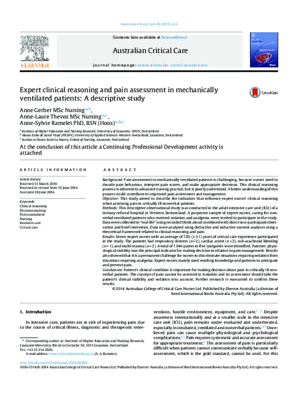 (PDF) Expert clinical reasoning and pain assessment in mechanically ...