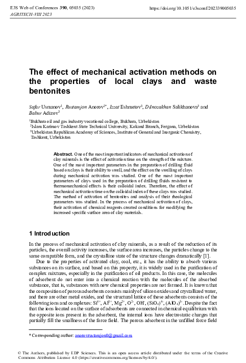 (PDF) The effect of mechanical activation methods on the properties of ...