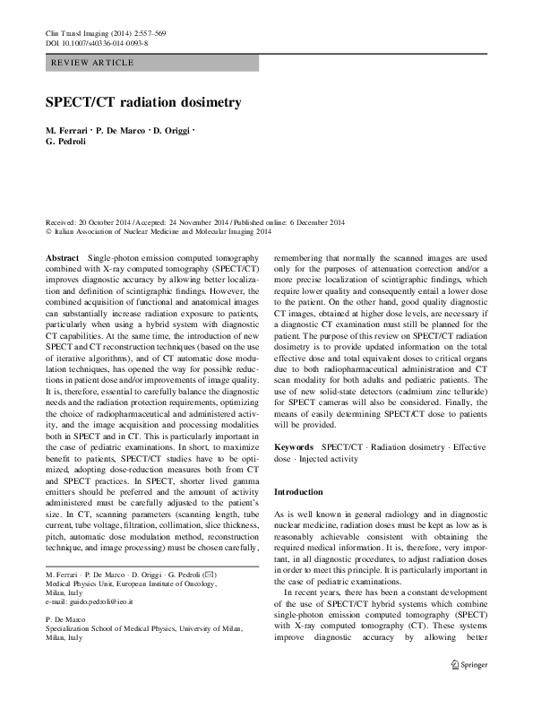 (PDF) SPECT/CT radiation dosimetry