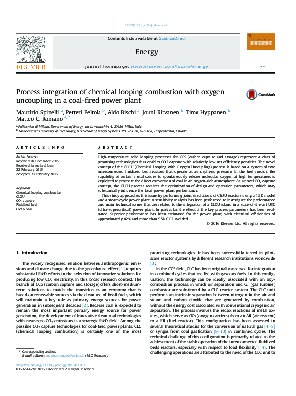 (PDF) Process integration of chemical looping combustion with oxygen ...