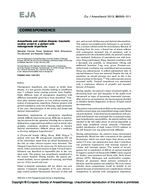 (PDF) Anaesthesia and orphan disease