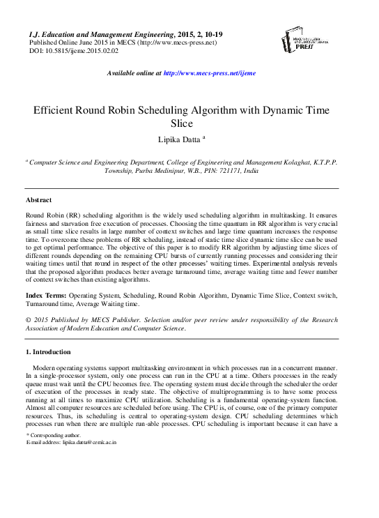 (PDF) Efficient Round Robin Scheduling Algorithm with Dynamic Time Slice