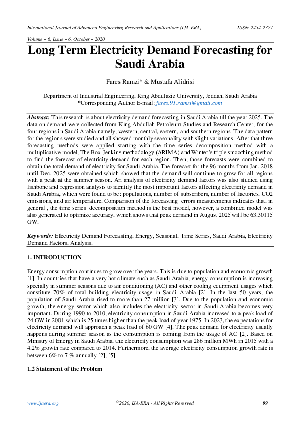 (PDF) Long Term Electricity Demand Forecasting for Saudi Arabia