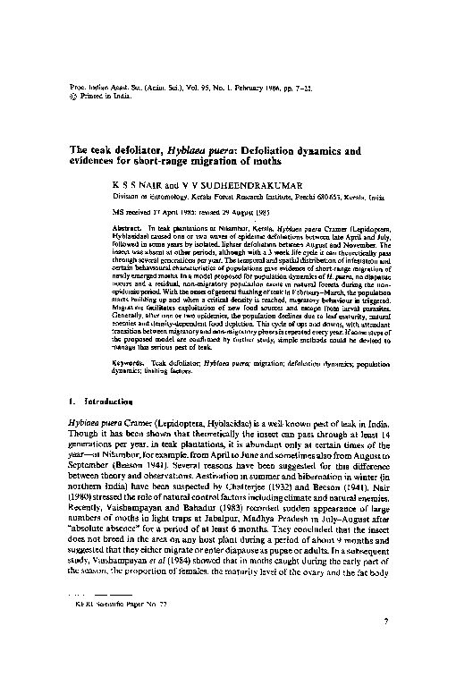 (PDF) The teak defoliator,Hyblaea puera: Defoliation dynamics and ...