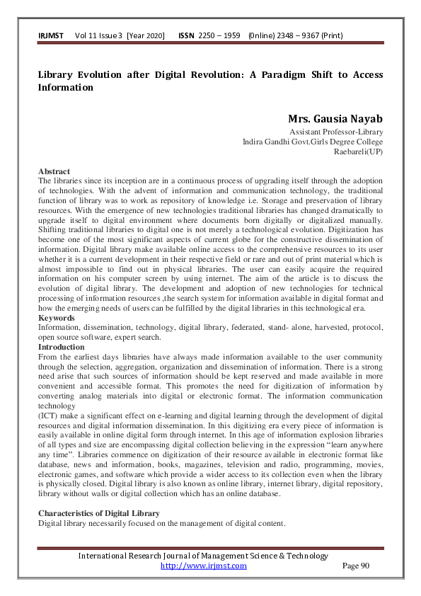 (PDF) Library Evolution after Digital Revolution: A Paradigm Shift to ...