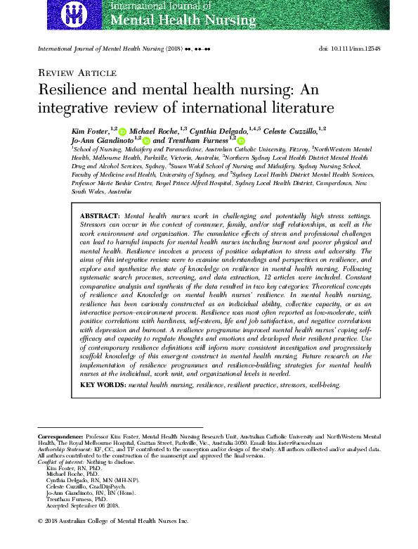 (PDF) Resilience and mental health nursing: An integrative review of ...