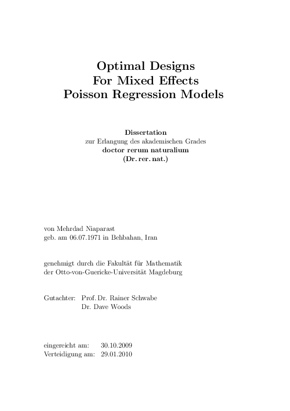 (PDF) Optimal designs for mixed effects poisson regression models