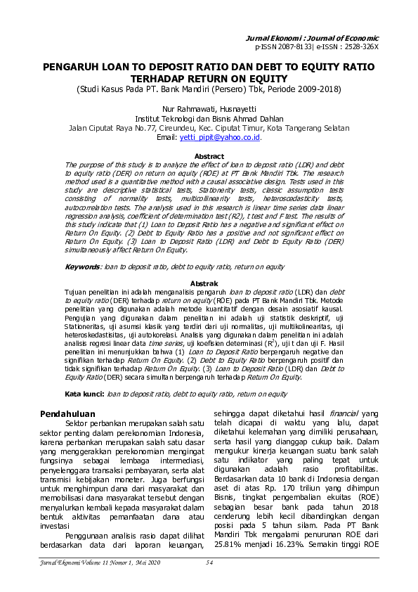 (PDF) PENGARUH LOAN TO DEPOSIT RATIO DAN DEBT TO EQUITY RATIO TERHADAP ...