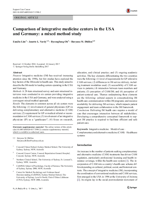 (PDF) Comparison of integrative medicine centers in the USA and Germany ...