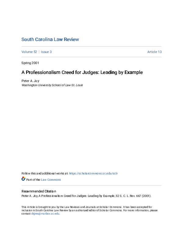 (PDF) A Professionalism Creed for Judges: Leading by Example