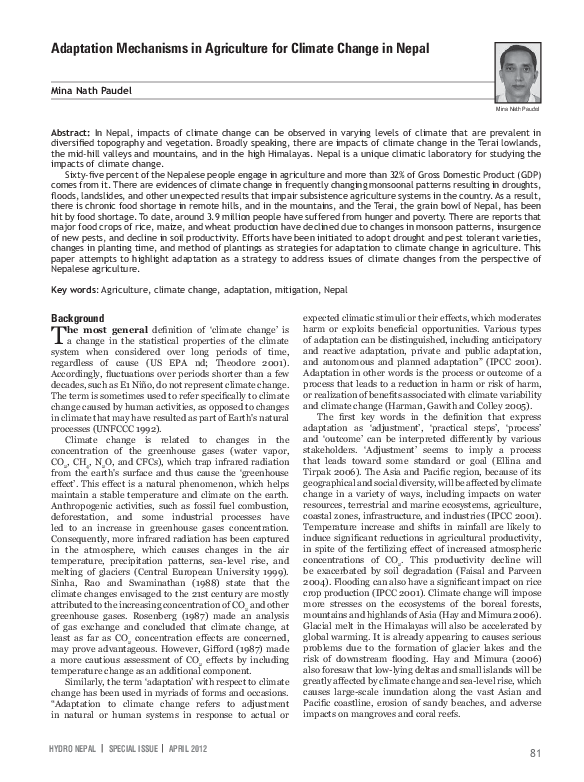 (PDF) Adaptation Mechanisms in Agriculture for Climate Change in Nepal