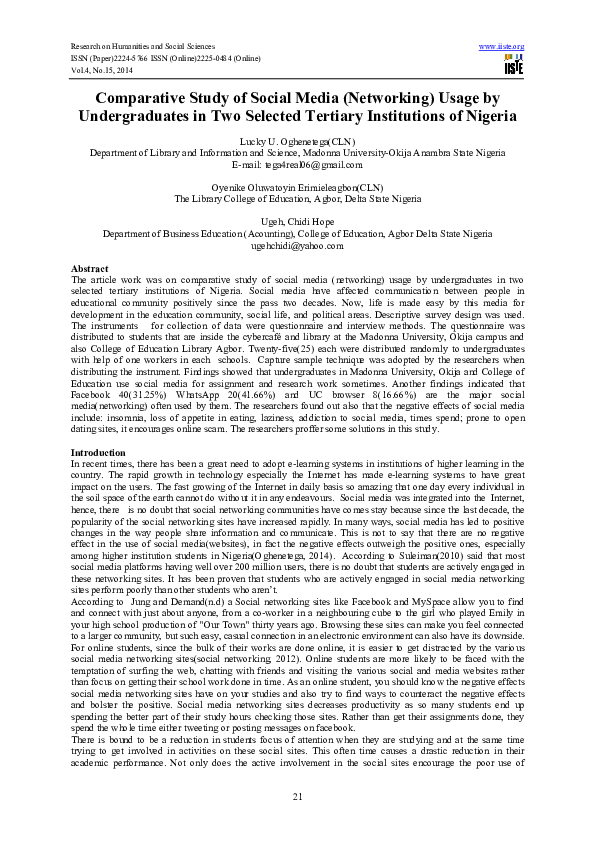 (PDF) Comparative Study of Social Media (Networking) Usage by ...