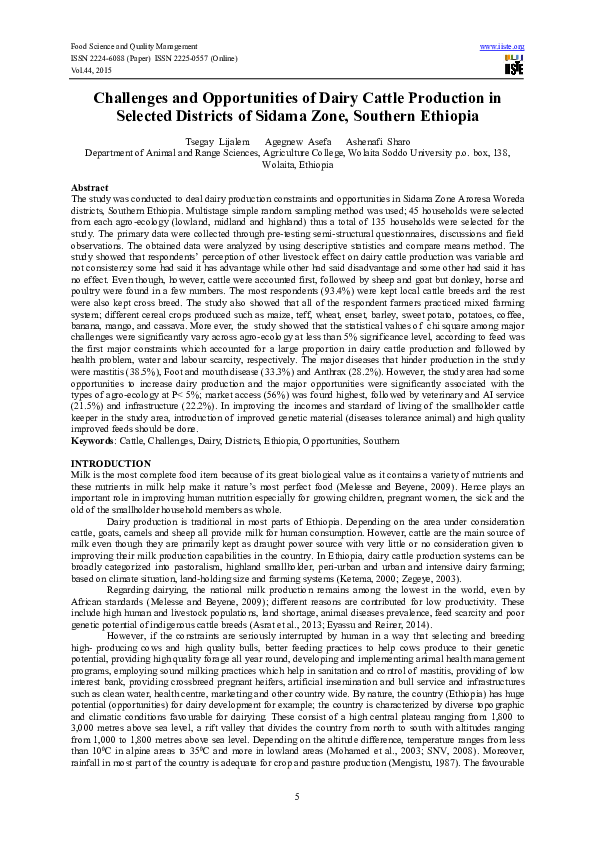 (PDF) Challenges and Opportunities of Dairy Cattle Production in ...