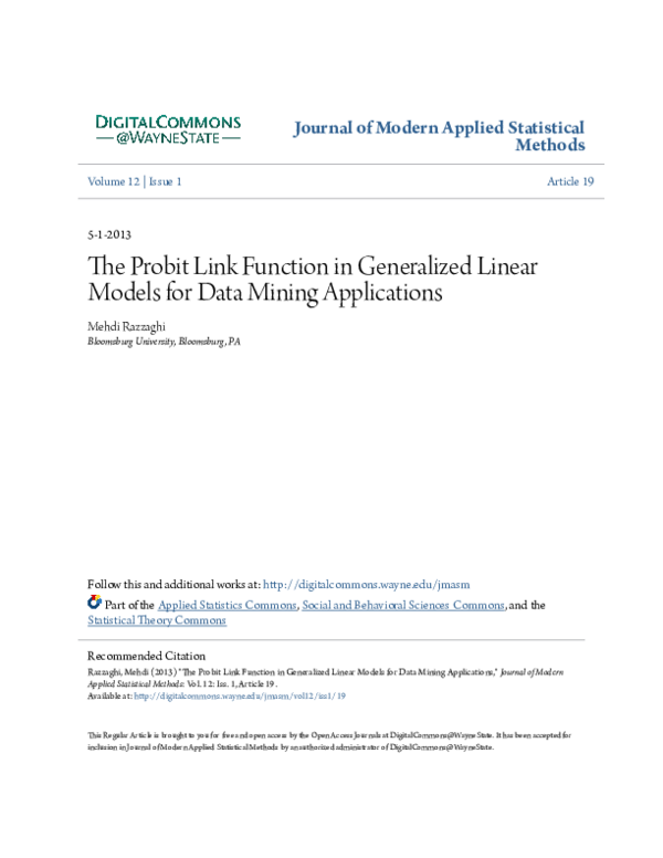 (PDF) The Probit Link Function in Generalized Linear Models for Data ...