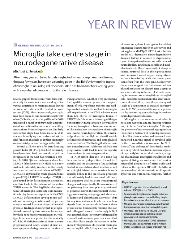 (PDF) Microglia take centre stage in neurodegenerative disease