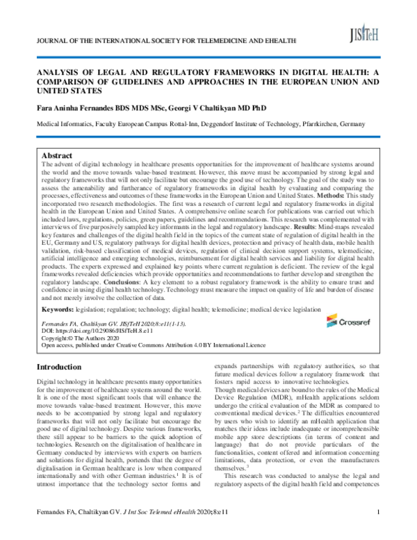 (PDF) Analysis of Legal and Regulatory Frameworks in Digital Health: A ...