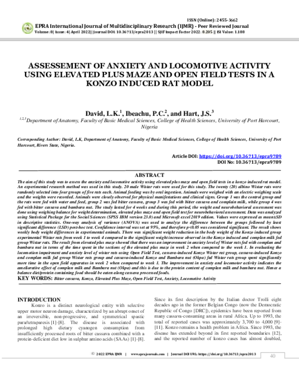 (PDF) Assessement of Anxiety and Locomotive Activity Using Elevated ...