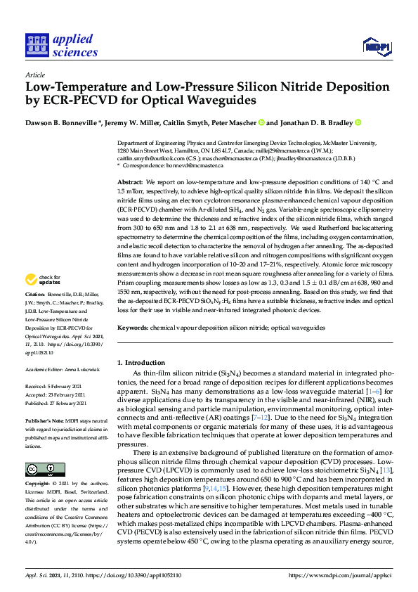 (PDF) Low-Temperature and Low-Pressure Silicon Nitride Deposition by ...