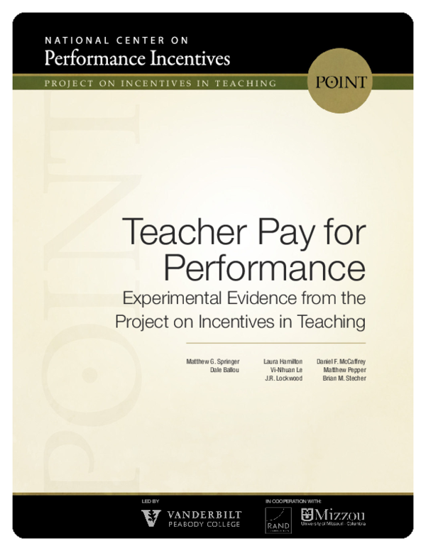 (PDF) Teacher Pay for Performance: Experimental Evidence From the ...