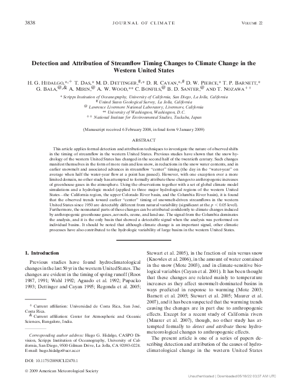(PDF) Detection and Attribution of Streamflow Timing Changes to Climate ...