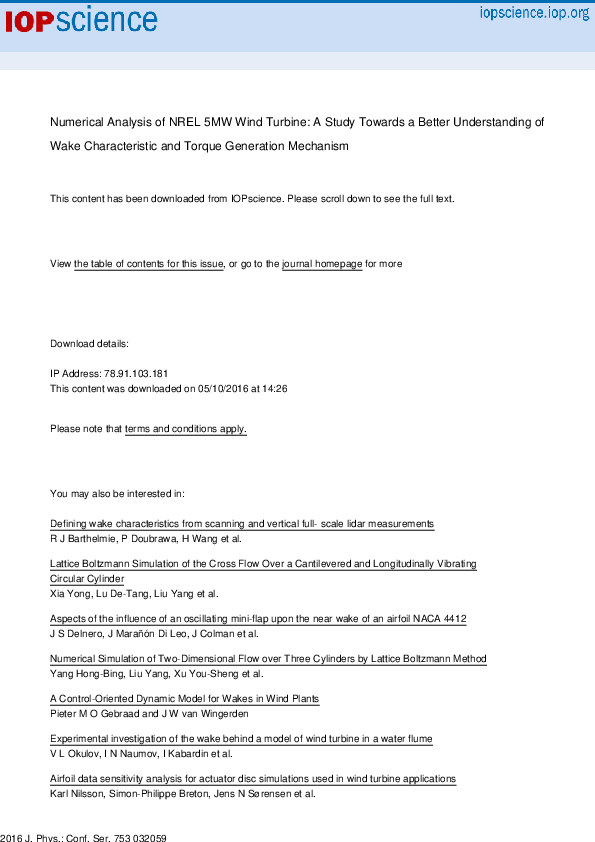 (PDF) Numerical Analysis of NREL 5MW Wind Turbine: A Study Towards a ...