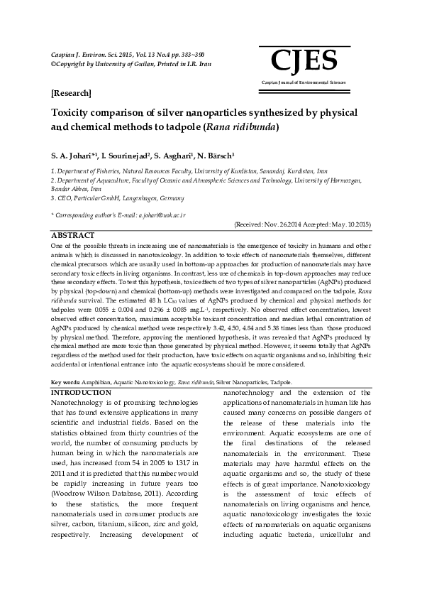 (PDF) Toxicity comparison of silver nanoparticles synthesized by ...