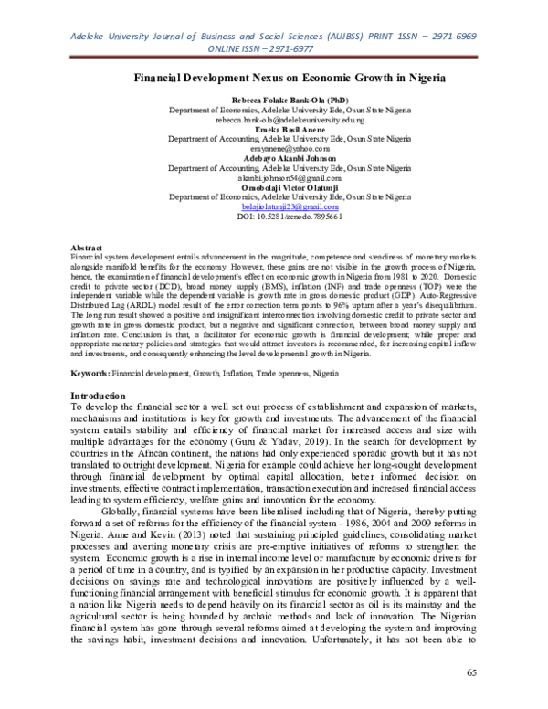 (PDF) Financial Development Nexus on Economic Growth in Nigeria