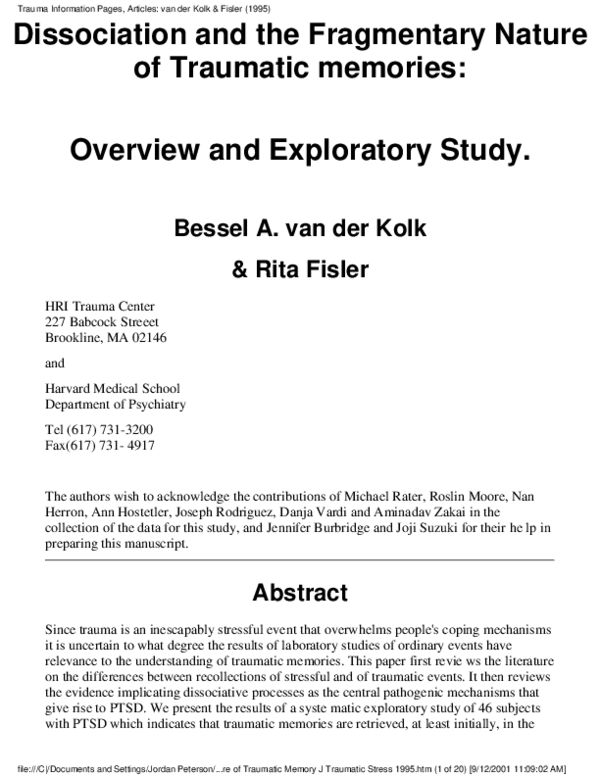 (PDF) Dissociation and the fragmentary nature of traumatic memories ...