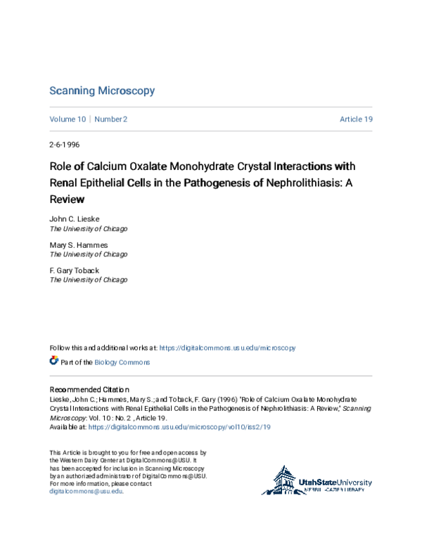 (PDF) Role of calcium oxalate monohydrate crystal interactions with ...